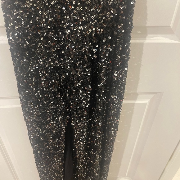 Black Sequins Maxi Dress with split - Picture 3 of 7